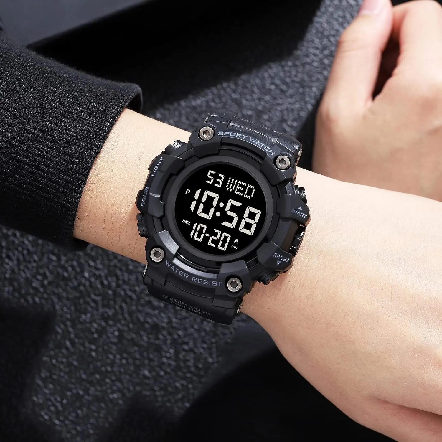 FANMIS Men's Digital 50M Waterproof Electronic Sport Watch Rubber Band Army Military 24H Time LED Light 164FT Water Resistant Calendar Date Day Watches