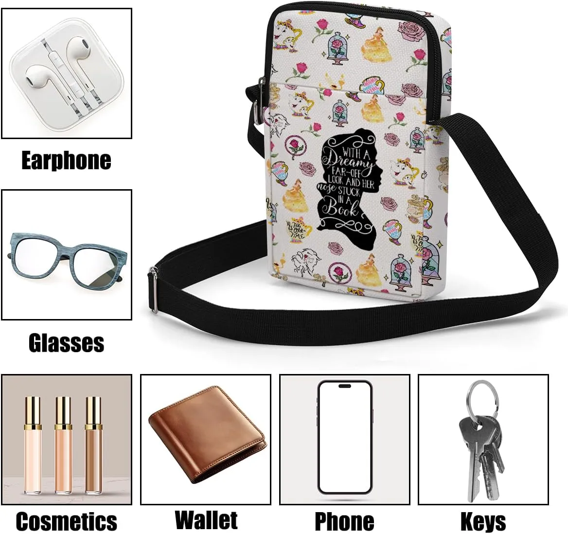 Fantasy Novel Cross Body Bag Magic Mouse Wizard Stuff Phone Bag Book Lovers Gifts Preppy Anime Shoulder Bag