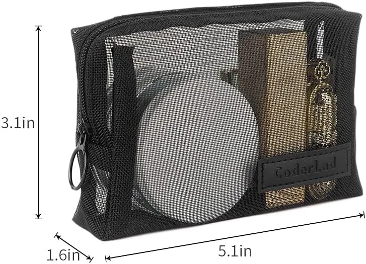 fashion portable purpose made cosmetic bag,Organizing cosmetics and small items for Business Travel bath, Unisex (black 3/4pcs set) (whole mesh rectangle zippered cosmetic bag)