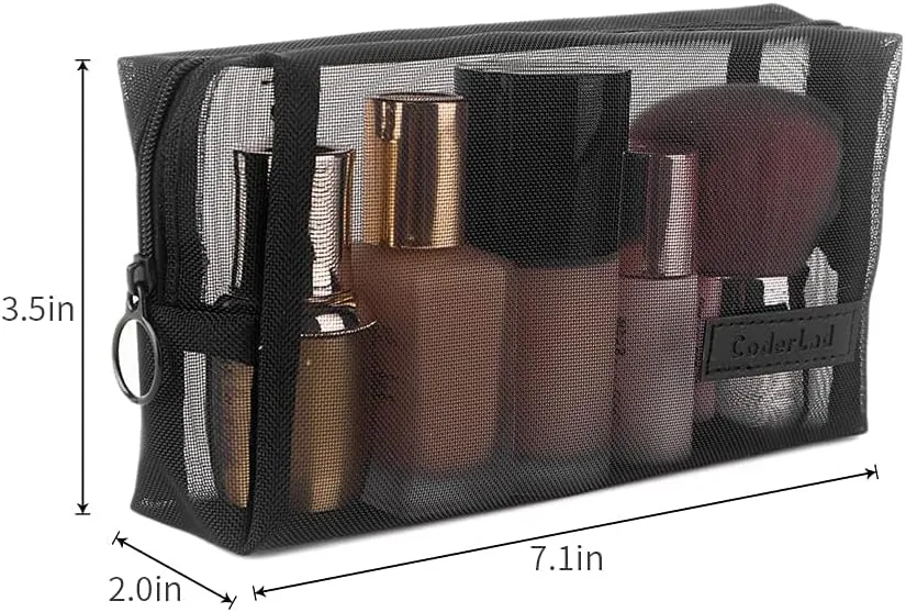 fashion portable purpose made cosmetic bag,Organizing cosmetics and small items for Business Travel bath, Unisex (black 3/4pcs set) (whole mesh rectangle zippered cosmetic bag)