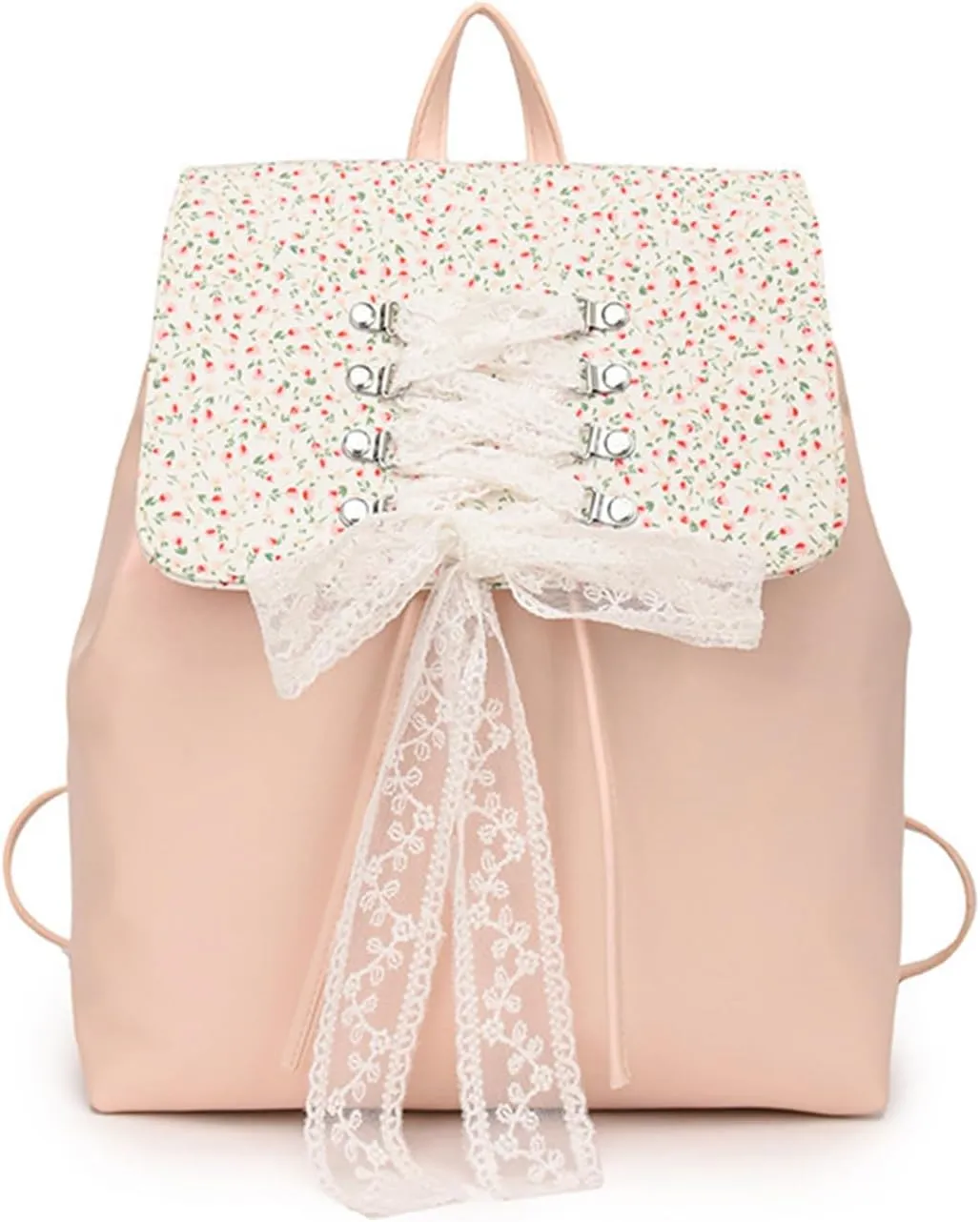 Fashion Small Backpack for Women Fashion Japanese Sweet Lace Bow Floral Backpack Purse Lightweight Casual Daypack (Pink, Large size)