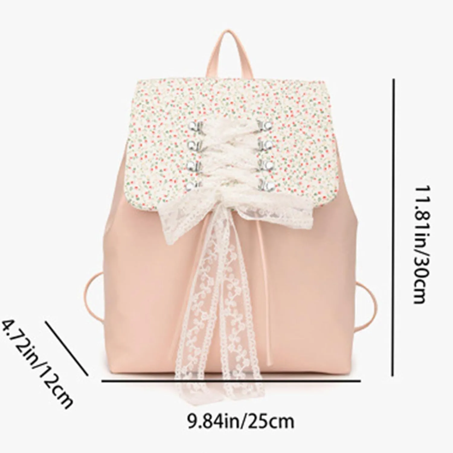 Fashion Small Backpack for Women Fashion Japanese Sweet Lace Bow Floral Backpack Purse Lightweight Casual Daypack (Pink, Large size)