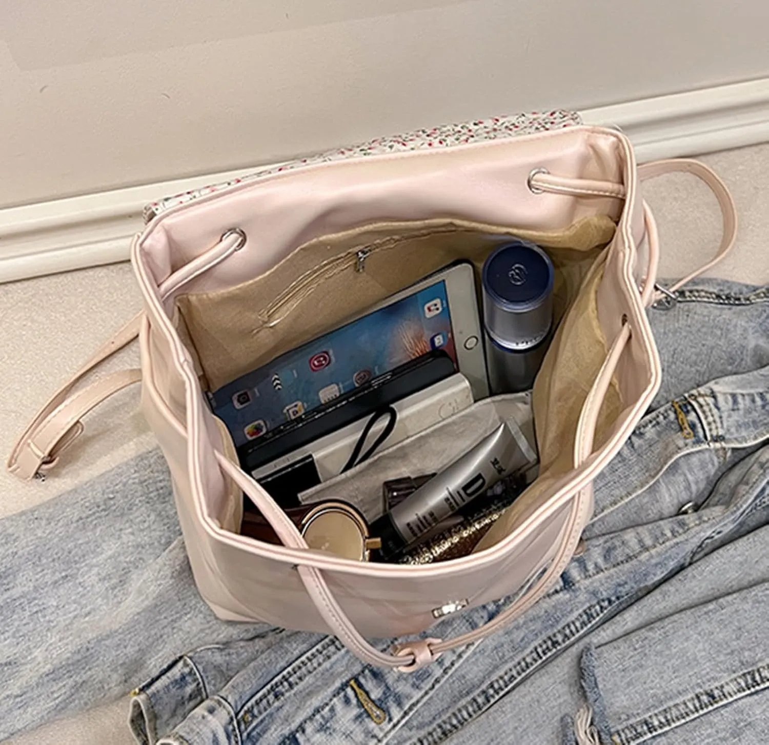 Fashion Small Backpack for Women Fashion Japanese Sweet Lace Bow Floral Backpack Purse Lightweight Casual Daypack (Pink, Large size)