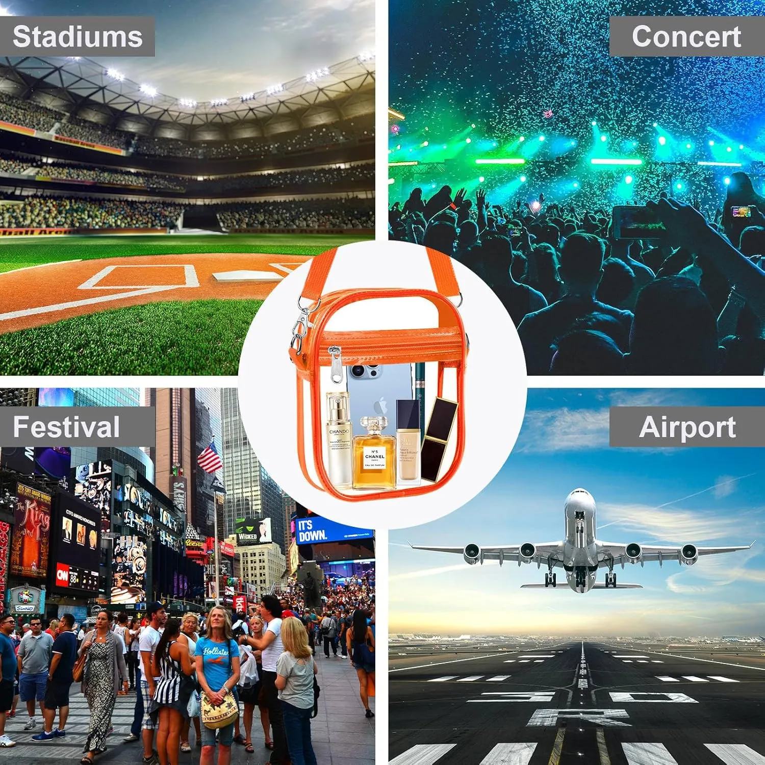 Fibrdoo Clear Crossbody Purse Bag, Clear Bag Stadium Approved with Front Pocket for Concerts Sports Festivals