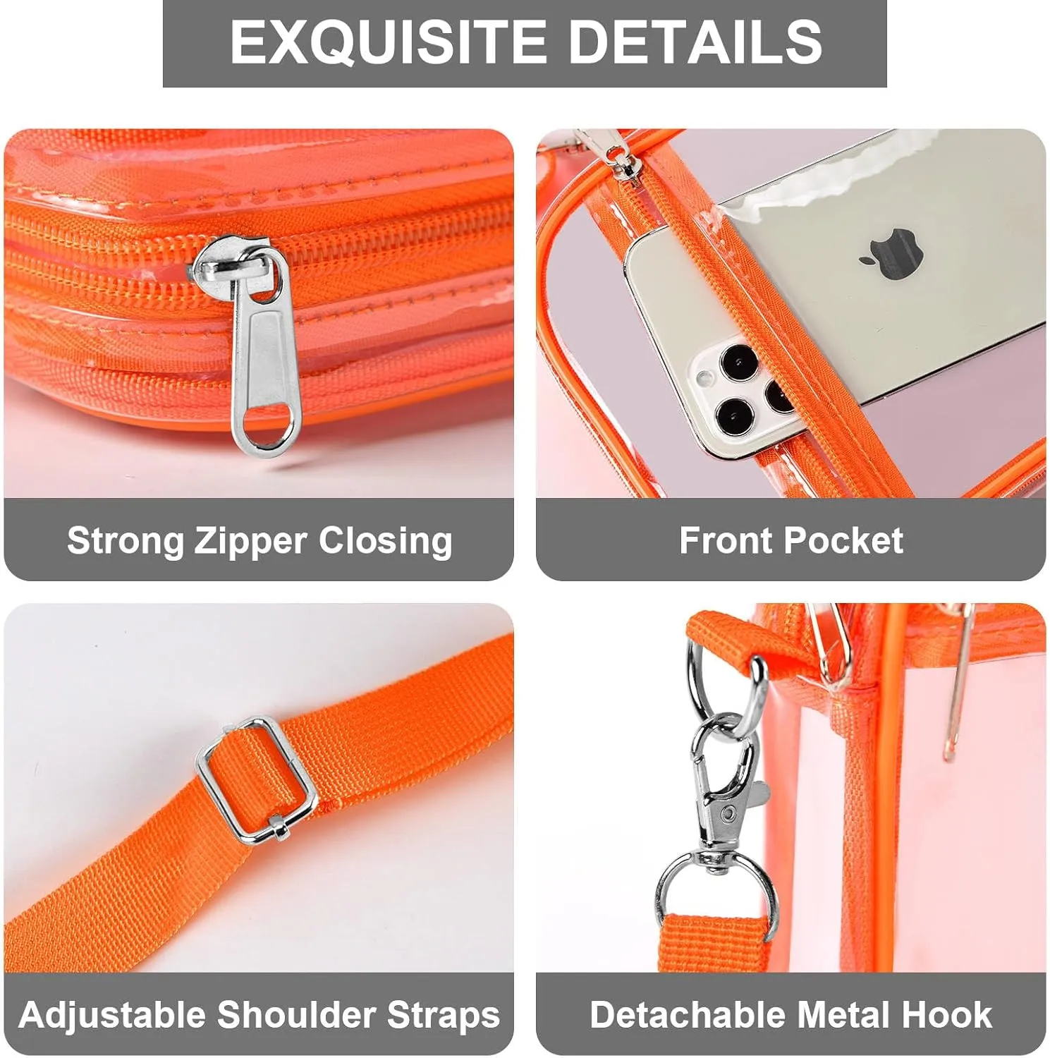 Fibrdoo Clear Crossbody Purse Bag, Clear Bag Stadium Approved with Front Pocket for Concerts Sports Festivals