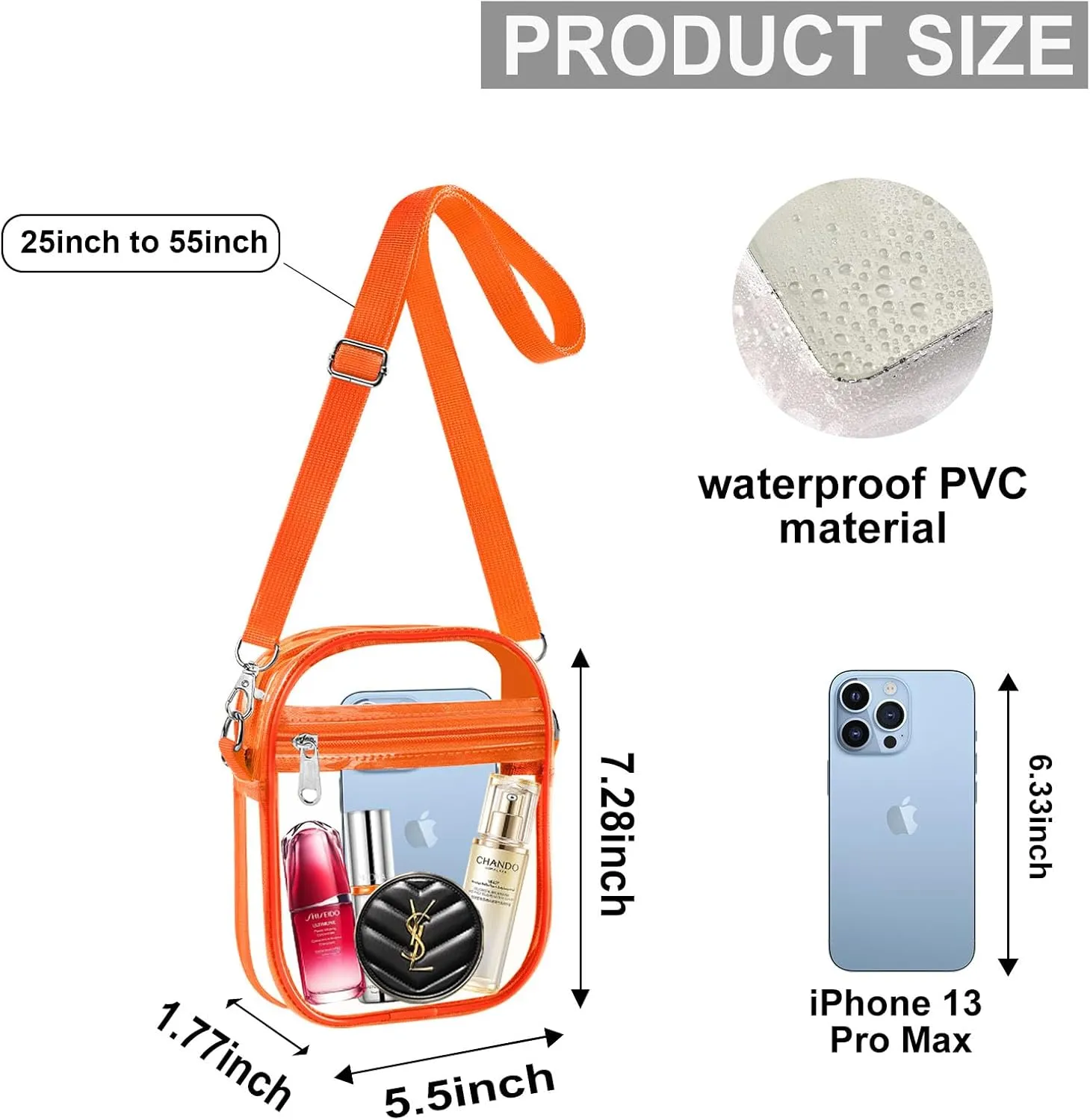 Fibrdoo Clear Crossbody Purse Bag, Clear Bag Stadium Approved with Front Pocket for Concerts Sports Festivals
