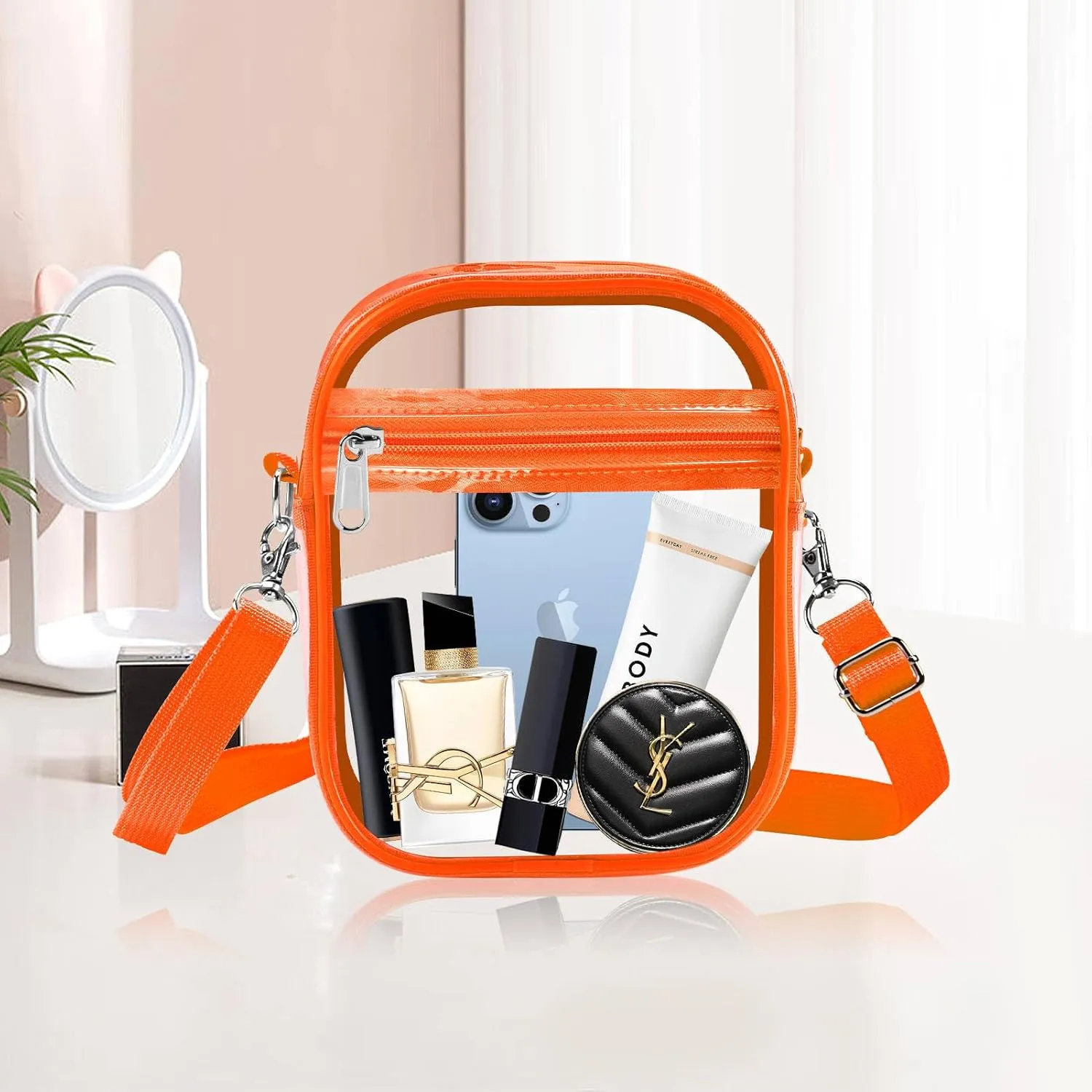 Fibrdoo Clear Crossbody Purse Bag, Clear Bag Stadium Approved with Front Pocket for Concerts Sports Festivals