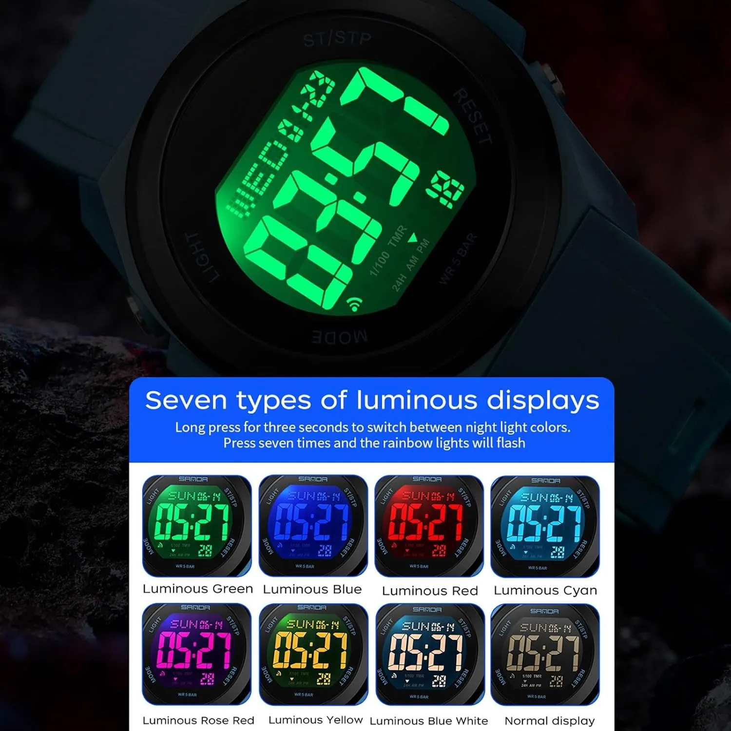 findtime Watches for Women Digital LED Back Light Watch Women with Dual Time Zone Display Countdown Alarm Stopwatch Ultra-Thin Colorful Wristwatch