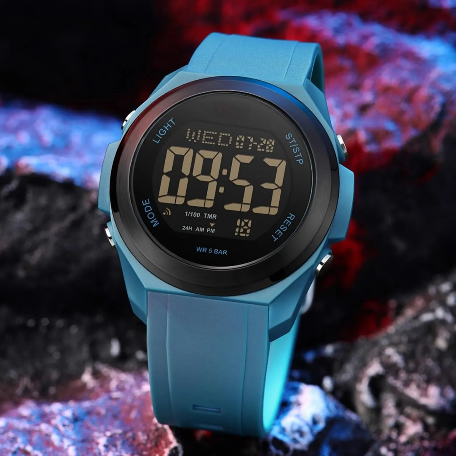 findtime Watches for Women Digital LED Back Light Watch Women with Dual Time Zone Display Countdown Alarm Stopwatch Ultra-Thin Colorful Wristwatch