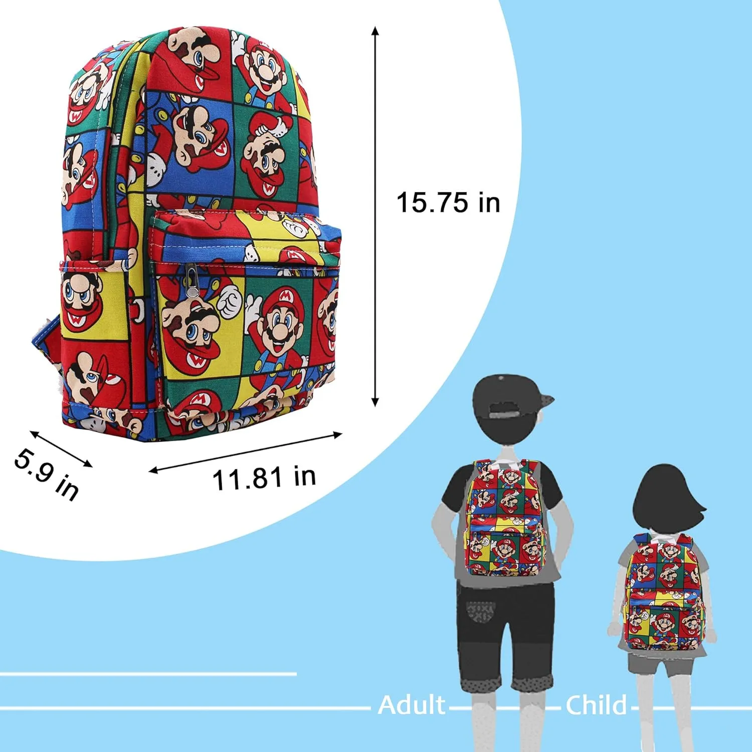 Finex Star Mario Canvas Backpack Casual Daypack with 15 in Laptop Storage Compartment