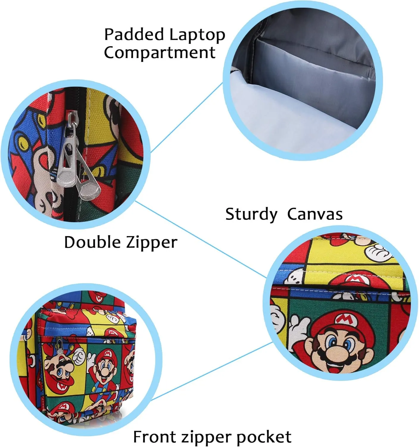 Finex Star Mario Canvas Backpack Casual Daypack with 15 in Laptop Storage Compartment