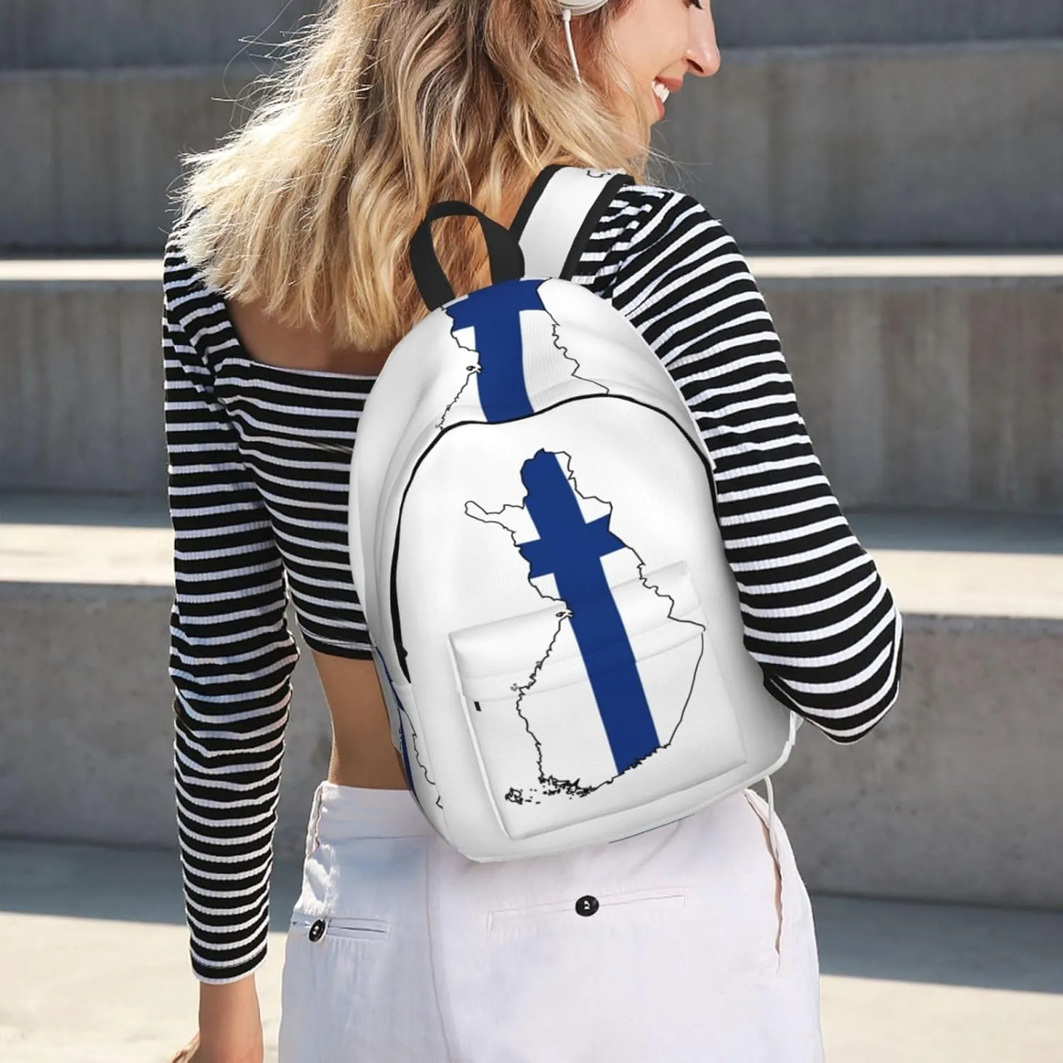 Finnish Flag Map print Laptop Backpack for Travel Computer,Casual Daypack Bookbag for College Work for Women Men