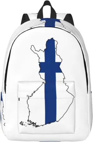 Finnish Flag Map print Laptop Backpack for Travel Computer,Casual Daypack Bookbag for College Work for Women Men