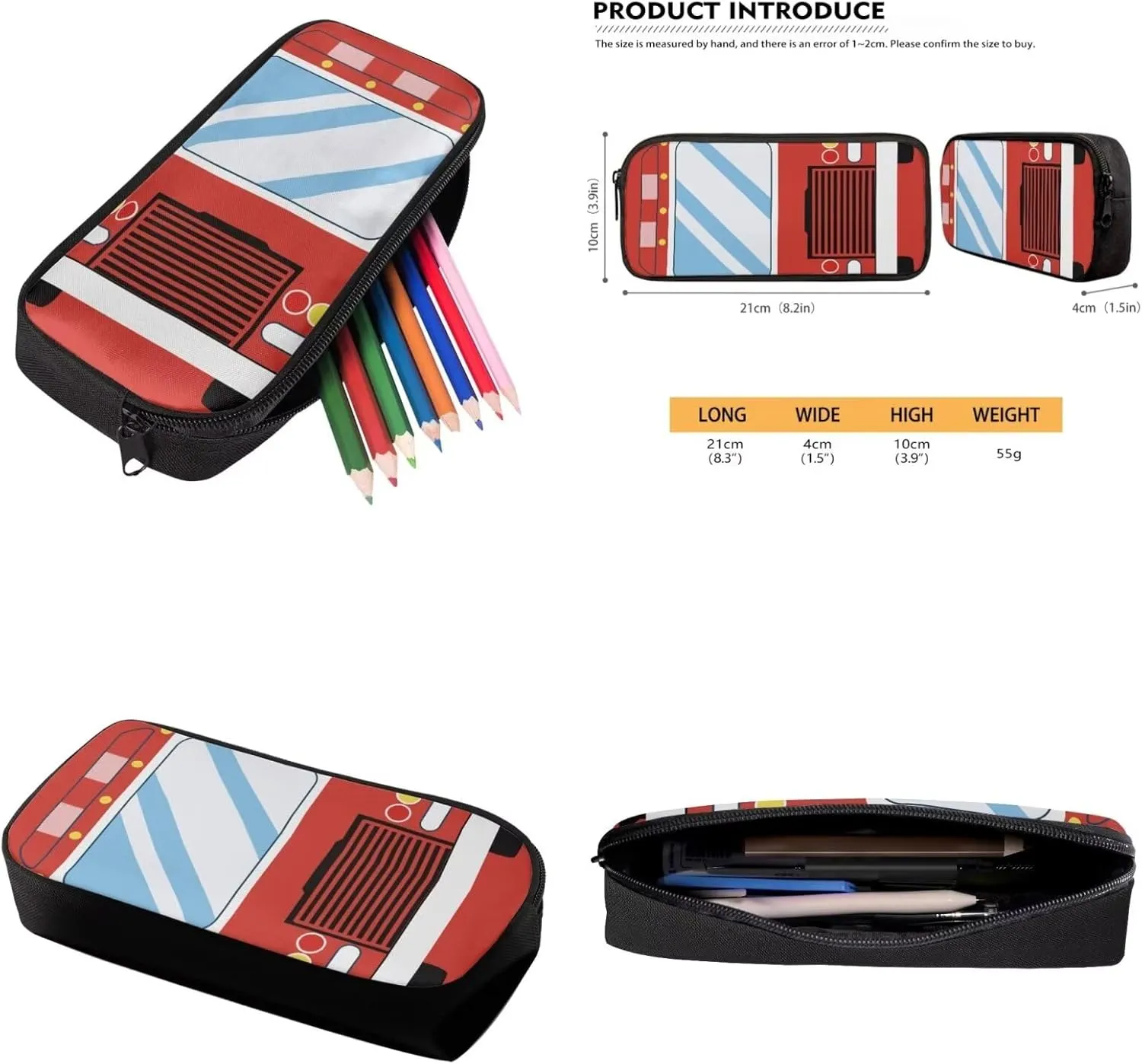 Fire Engine 4pcs Schoolbag for Boys Backpack for Kids Child 15 Inch School Backpack Lunch Bag Pencil Case Water Bottle Bag,Preschool Kids Backpack Set Large Capacity Daypack Knapsack