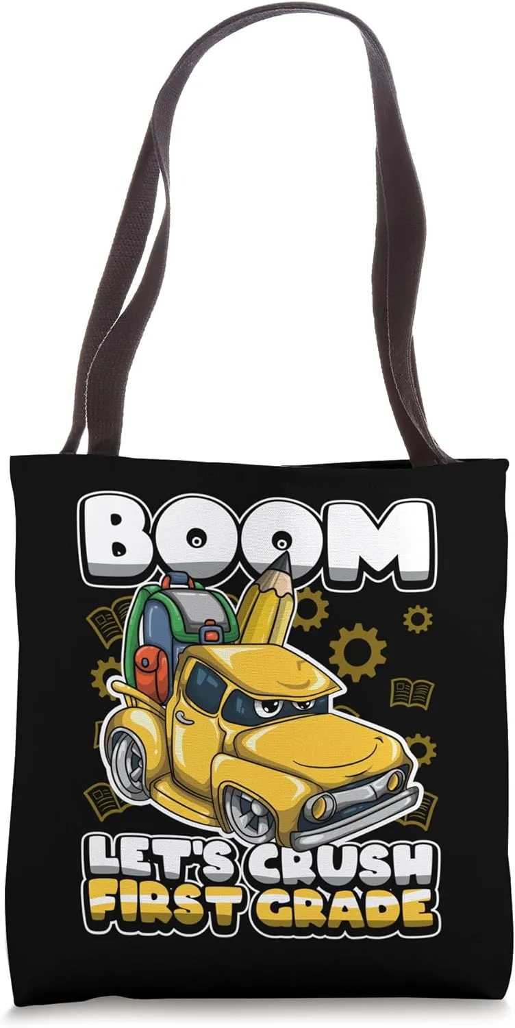 First Grade "Boom" Funny School 1st Grader Kawaii Truck Tote Bag
