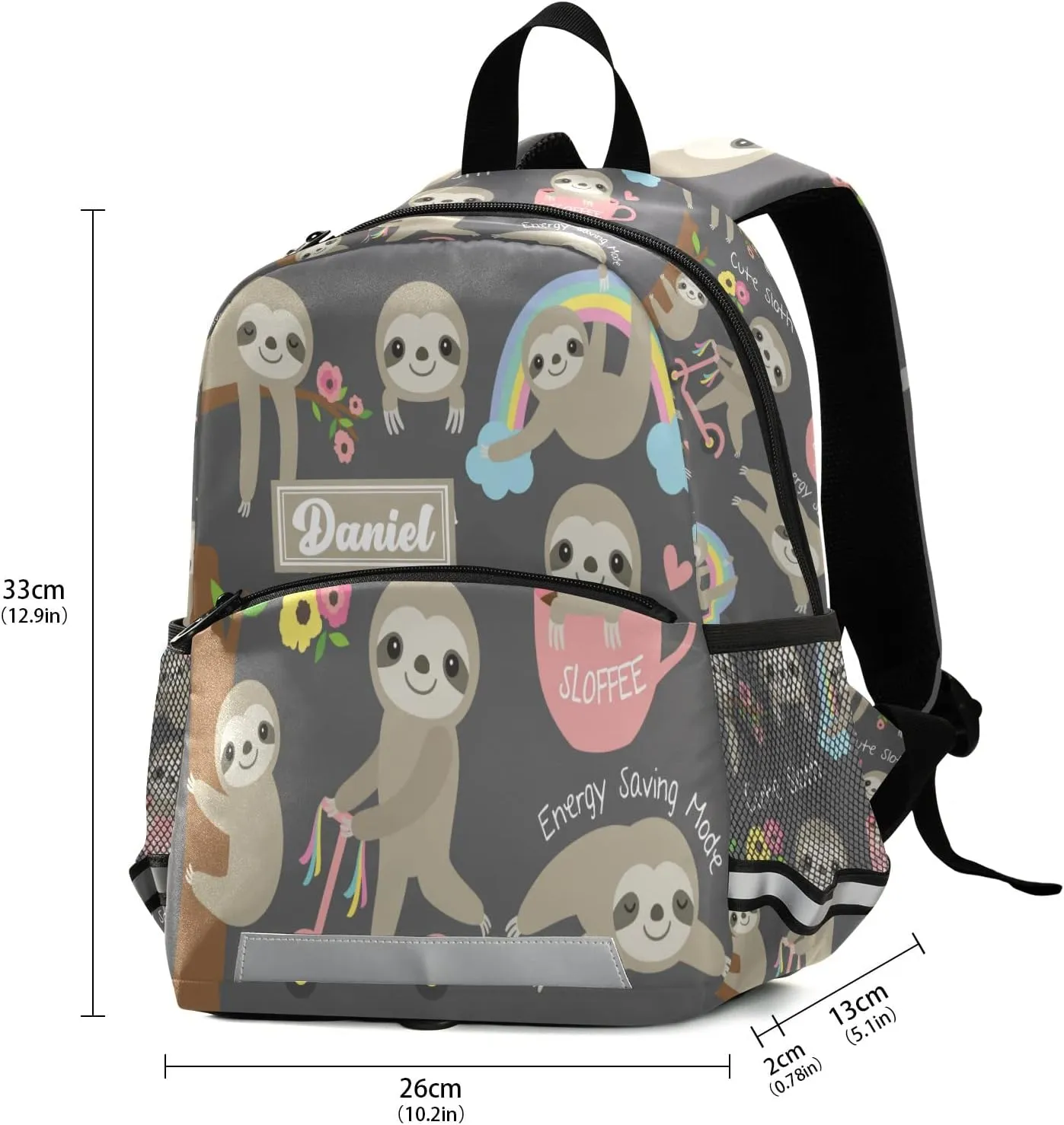 Fisyme Cute Sloth Patterns Custom Backpack Schoolbag Kids Daypack Toddler Travel School Bag Small Mini Personalized Backpacks for Kindergarten Preschool Nursery Children Boys Girls