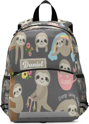 Fisyme Cute Sloth Patterns Custom Backpack Schoolbag Kids Daypack Toddler Travel School Bag Small Mini Personalized Backpacks for Kindergarten Preschool Nursery Children Boys Girls