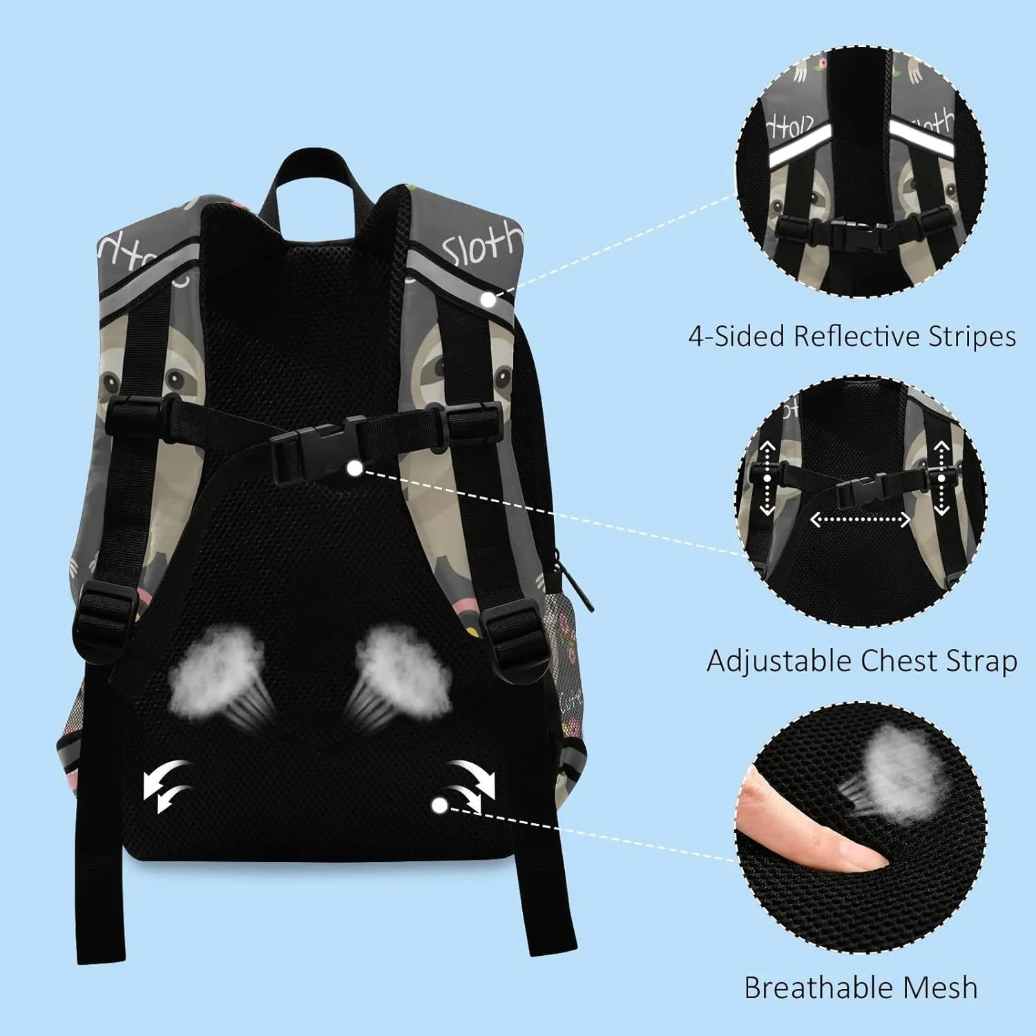 Fisyme Cute Sloth Patterns Custom Backpack Schoolbag Kids Daypack Toddler Travel School Bag Small Mini Personalized Backpacks for Kindergarten Preschool Nursery Children Boys Girls