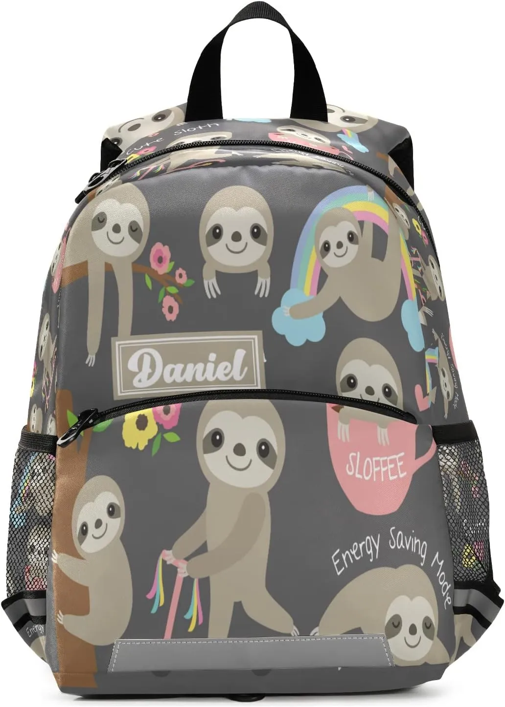 Fisyme Cute Sloth Patterns Custom Backpack Schoolbag Kids Daypack Toddler Travel School Bag Small Mini Personalized Backpacks for Kindergarten Preschool Nursery Children Boys Girls