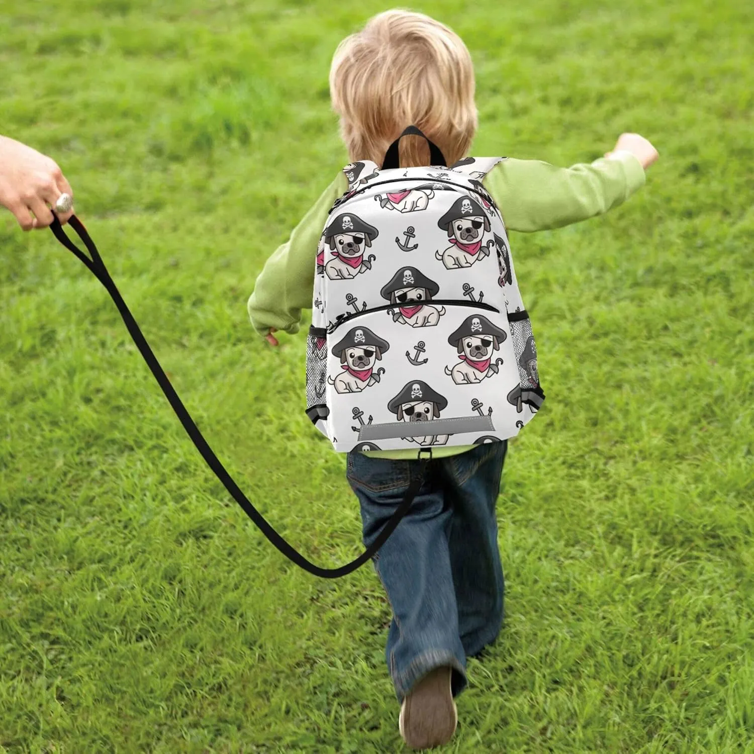Fisyme Pirate Pug Dog Backpack Schoolbag Kids Daypack Toddler Travel School Bag Small Backpacks for Kindergarten Preschool Nursery Boys Girl