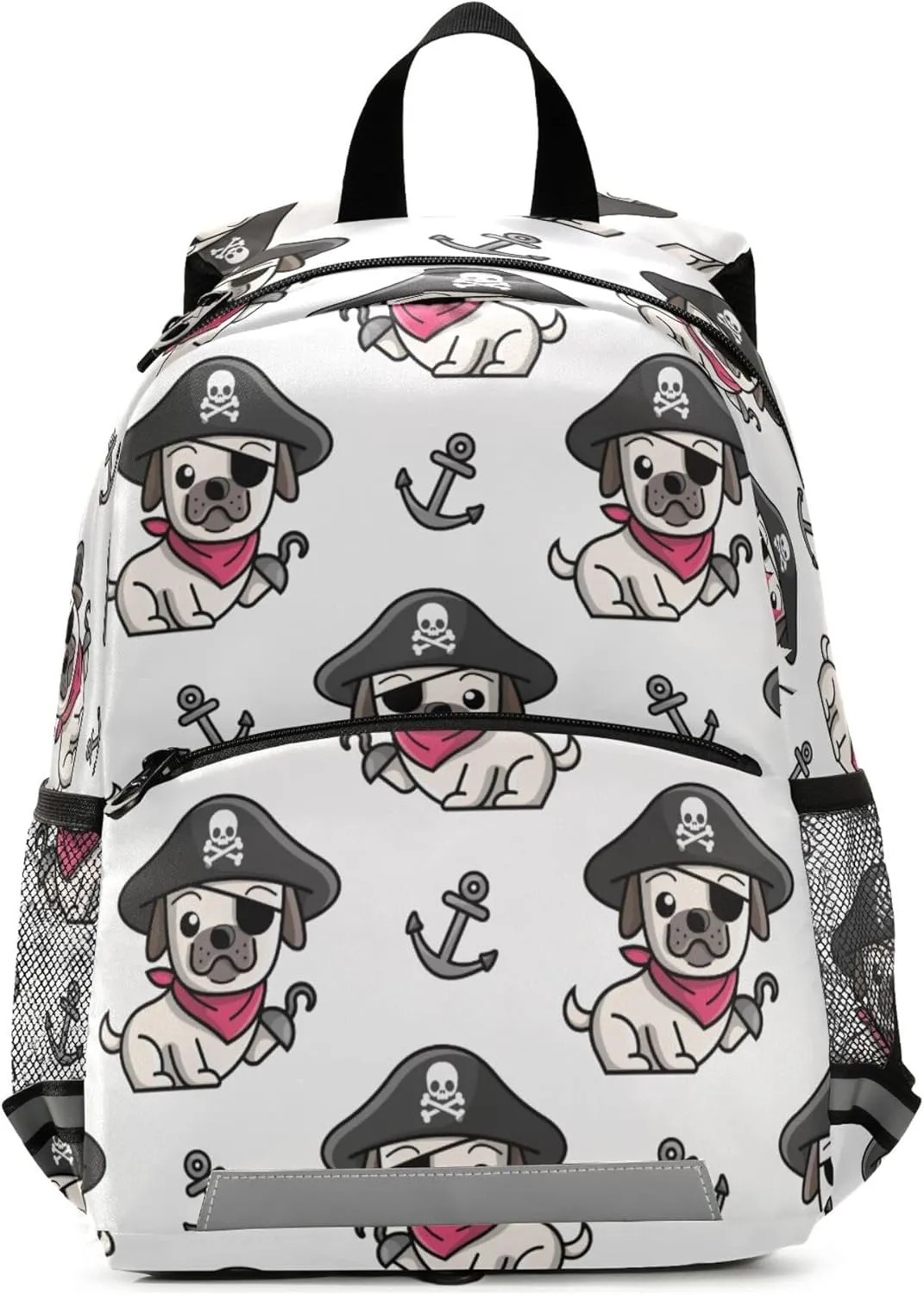 Fisyme Pirate Pug Dog Backpack Schoolbag Kids Daypack Toddler Travel School Bag Small Backpacks for Kindergarten Preschool Nursery Boys Girl