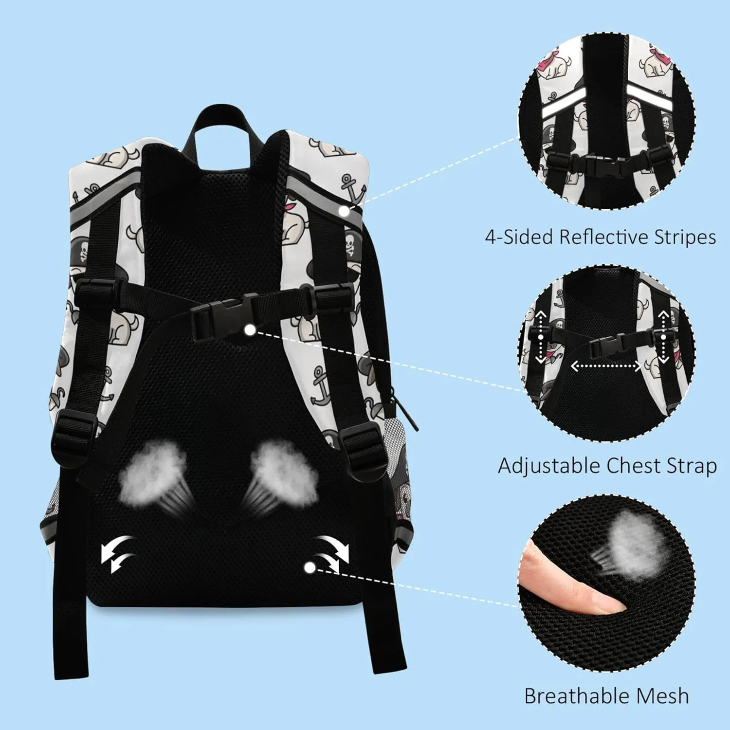 Fisyme Pirate Pug Dog Backpack Schoolbag Kids Daypack Toddler Travel School Bag Small Backpacks for Kindergarten Preschool Nursery Boys Girl