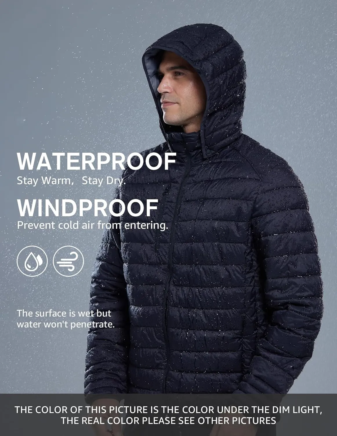 fit space Men's Insulated Synthetic Down Puffer Jacket Winter Warm Coat Quilted Water Resistant Packable Hiking Camping