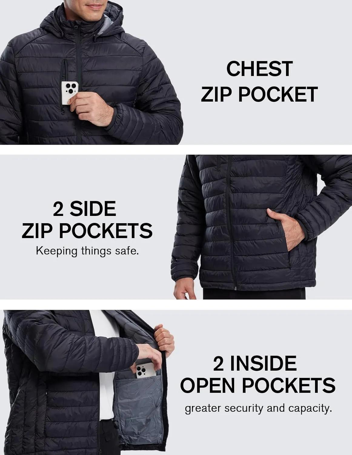 fit space Men's Insulated Synthetic Down Puffer Jacket Winter Warm Coat Quilted Water Resistant Packable Hiking Camping