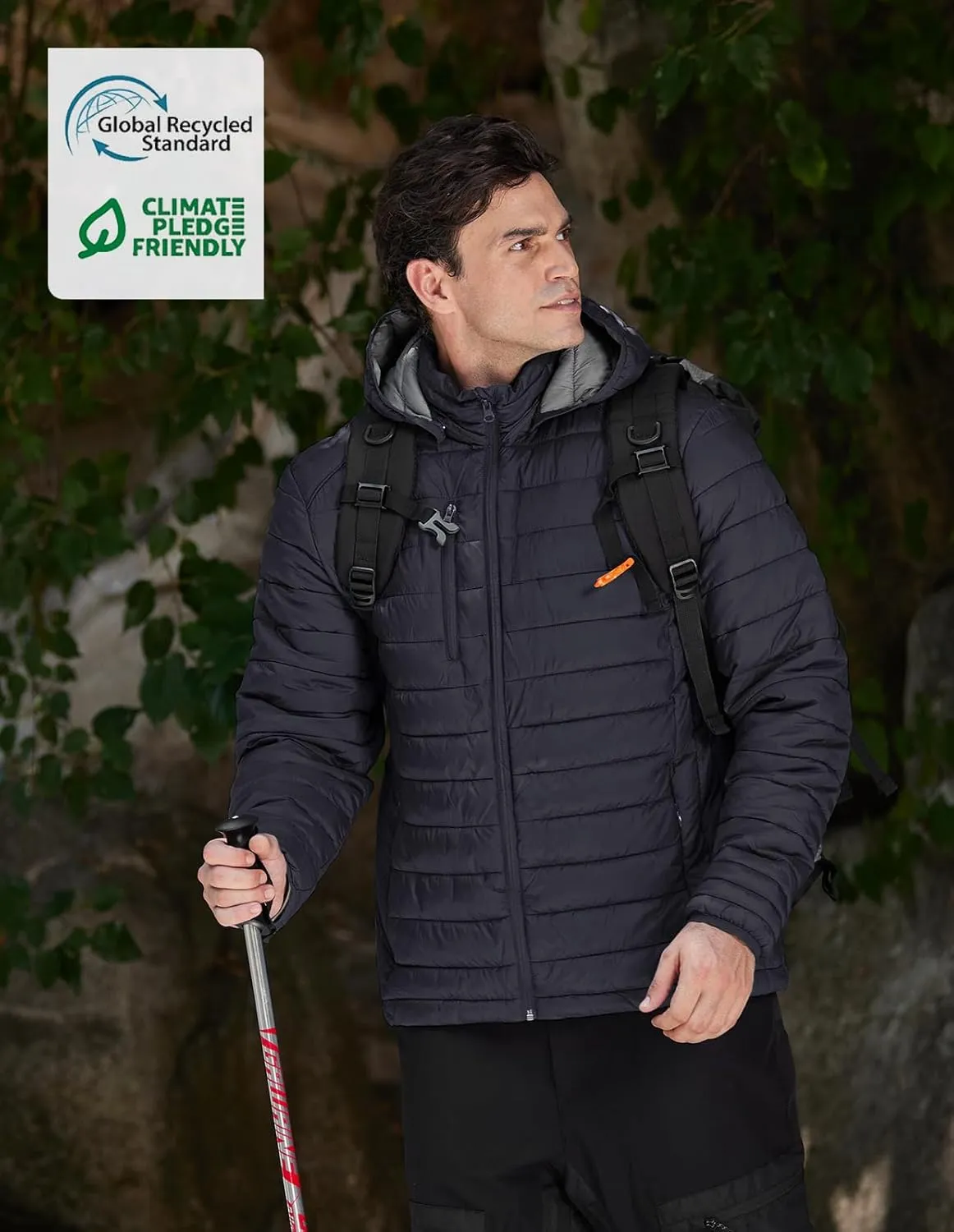 fit space Men's Insulated Synthetic Down Puffer Jacket Winter Warm Coat Quilted Water Resistant Packable Hiking Camping
