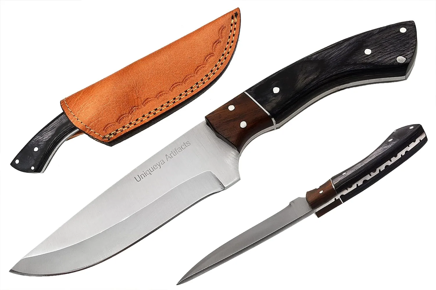 Fixed Blade Outdoor Knife with Stainless Steel Blade, 4.5-Inches Handmade Full Tang bushcraft Knife Ideal For Outdoor Activities, Silver, Black, Brown, 1.5x9