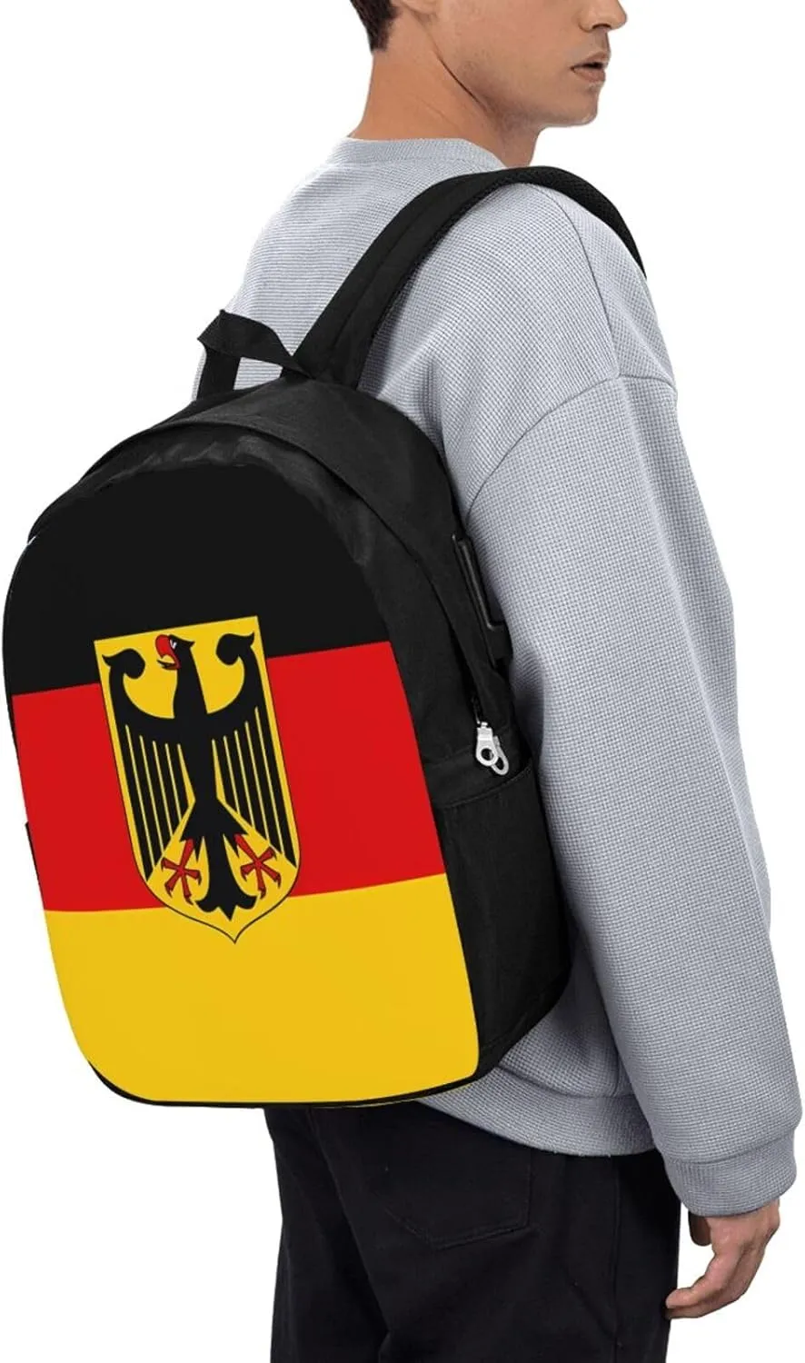 Flag German Coat of Arms Travel Backpack 17-Inch Laptop Backpacks Business Rucksack Casual Sport Daypack with USB Charging Port Carry-on Bag for Camping Biking