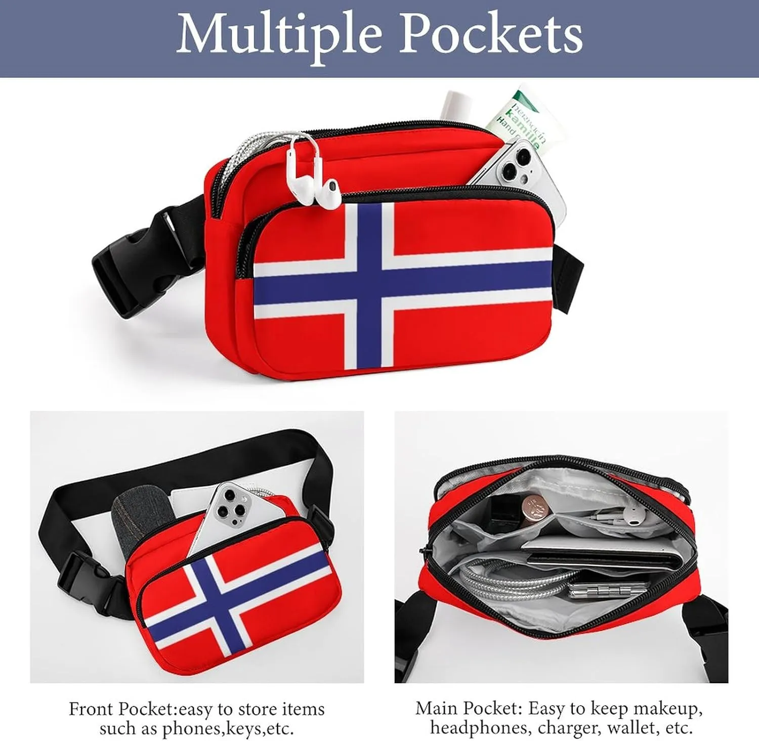 Flag of Norway Unisex Mini Belt Bag with Adjustable Strap Small Fanny Pack Crossbody Chest Bag