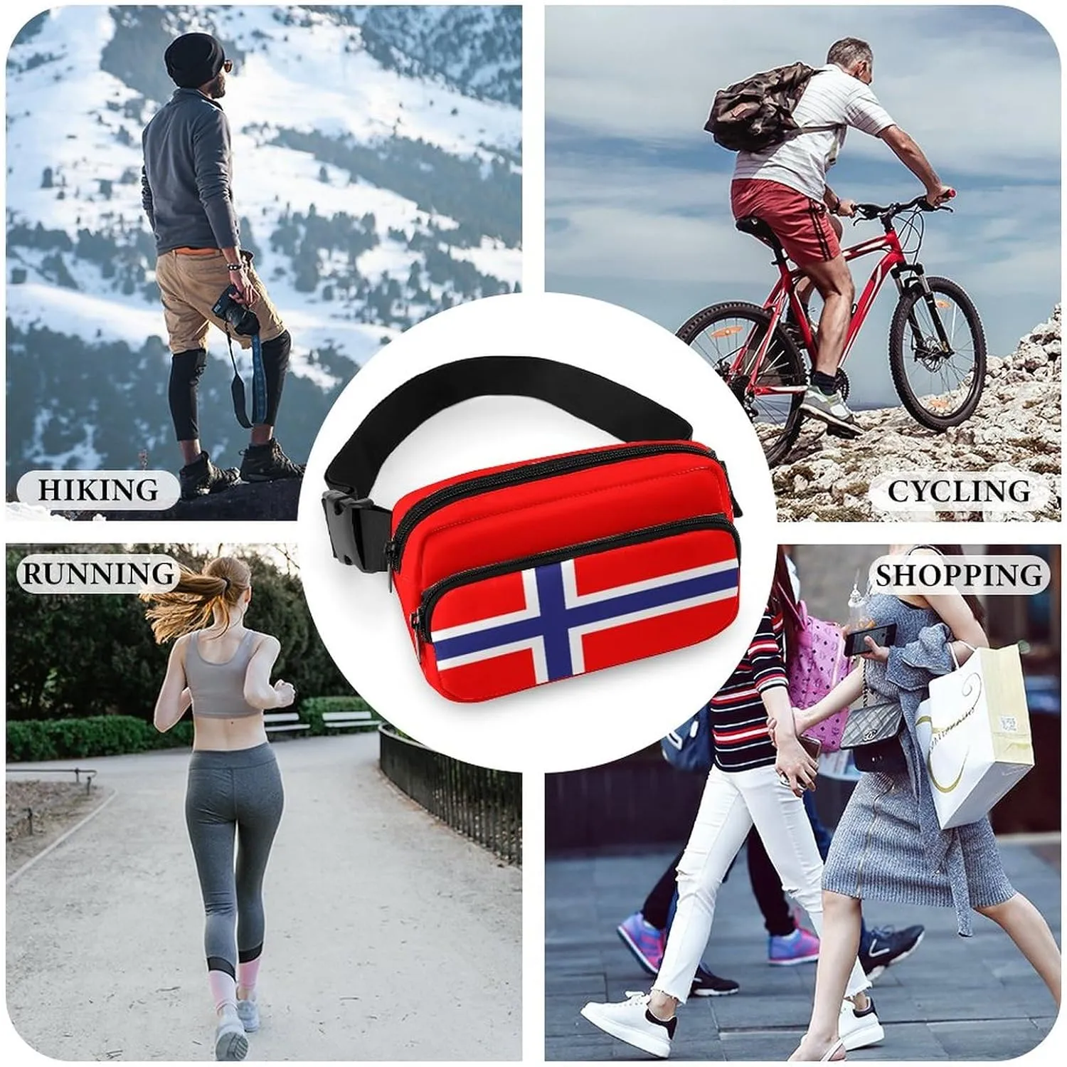 Flag of Norway Unisex Mini Belt Bag with Adjustable Strap Small Fanny Pack Crossbody Chest Bag