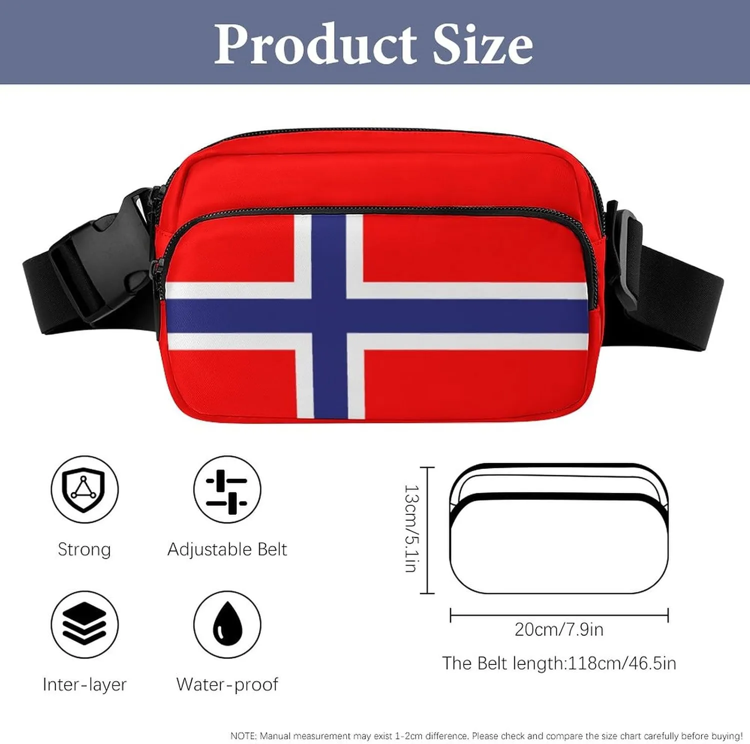 Flag of Norway Unisex Mini Belt Bag with Adjustable Strap Small Fanny Pack Crossbody Chest Bag
