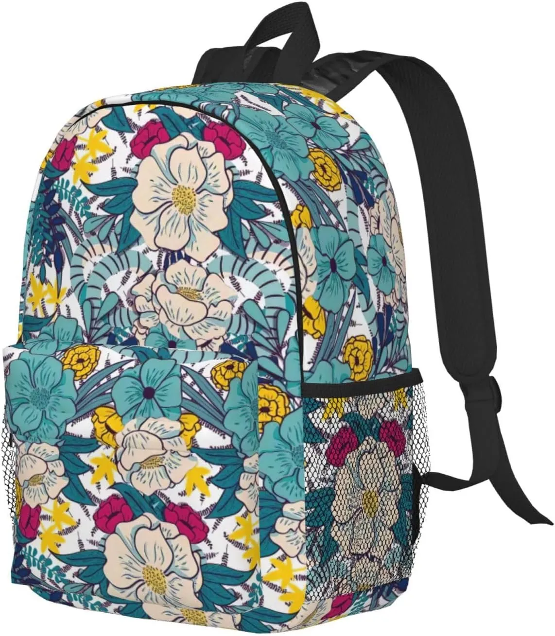 Floral Backpack for Girls Boys Kids Teens Woman Man Teal Flower School Bags Middle School Bookbags Casual Student Daypack Gifts for Travel College Work Lightweight Waterproof Backpack 15inch