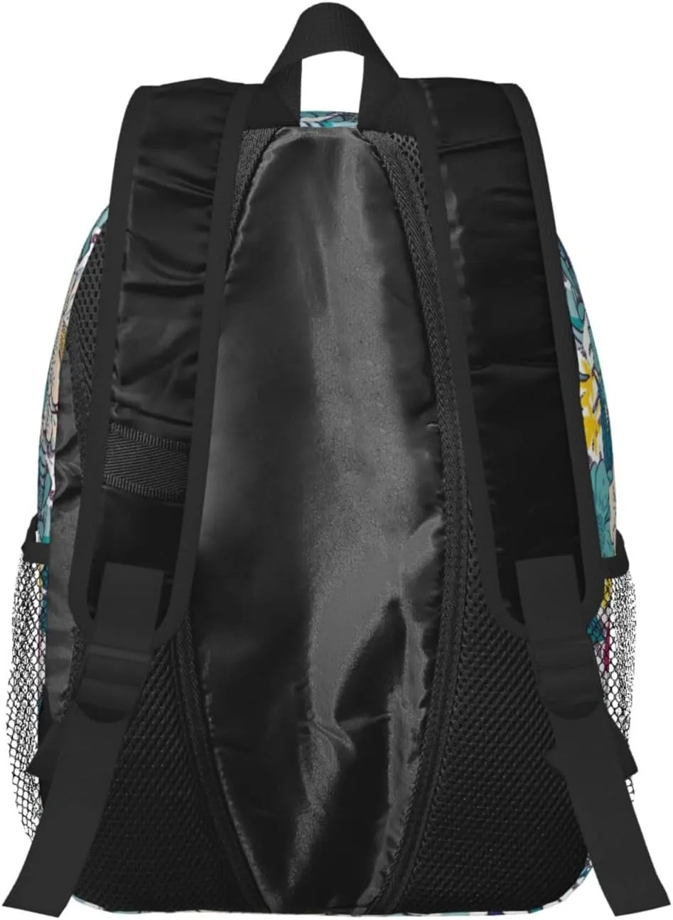 Floral Backpack for Girls Boys Kids Teens Woman Man Teal Flower School Bags Middle School Bookbags Casual Student Daypack Gifts for Travel College Work Lightweight Waterproof Backpack 15inch