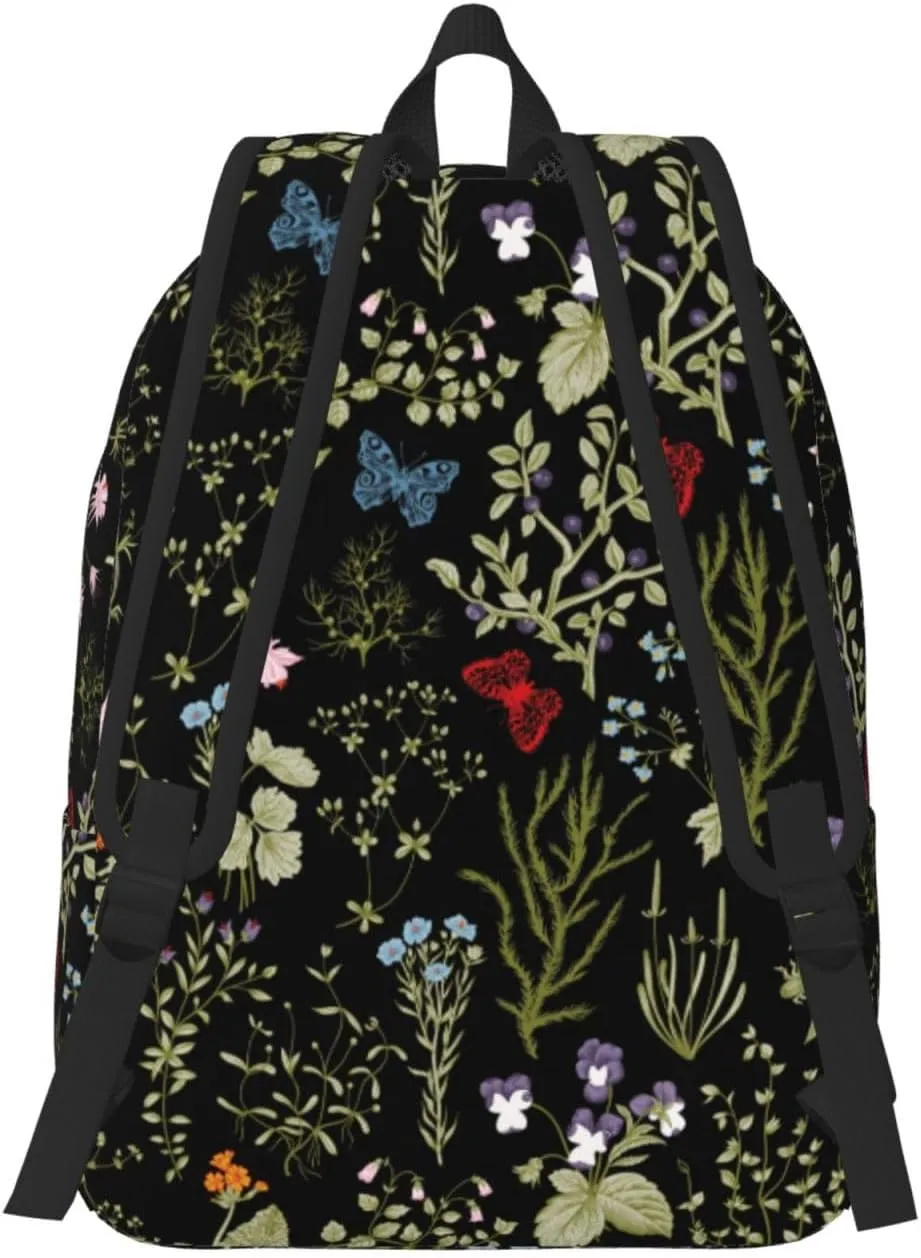 Floral Flower Herb Trendy Plant Backpack for Girls Boys Women Lightweight Canvas Bookbag Casual Daypack for Travel Outdoor Camping, 15 Inch