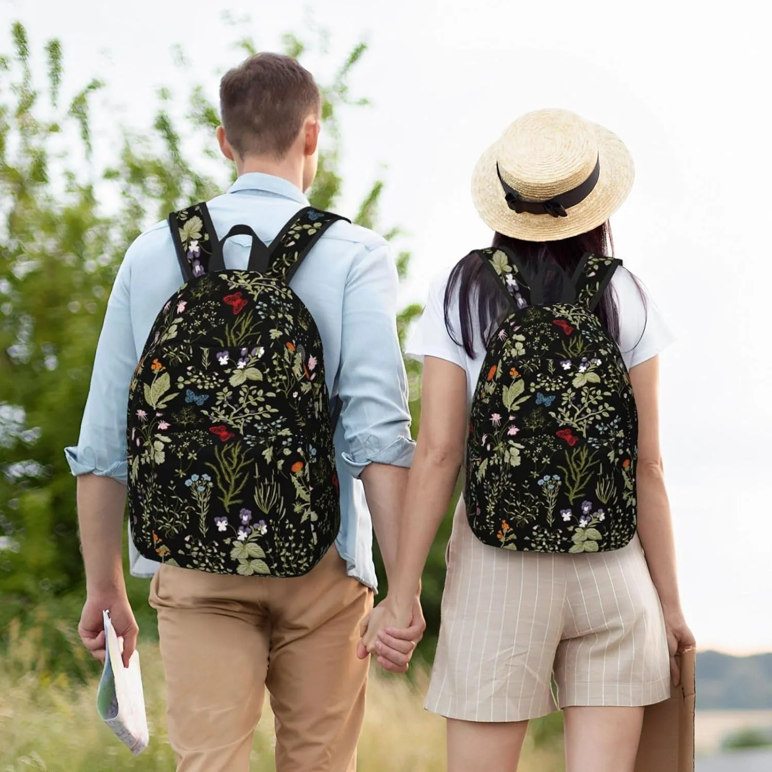 Floral Flower Herb Trendy Plant Backpack for Girls Boys Women Lightweight Canvas Bookbag Casual Daypack for Travel Outdoor Camping, 15 Inch