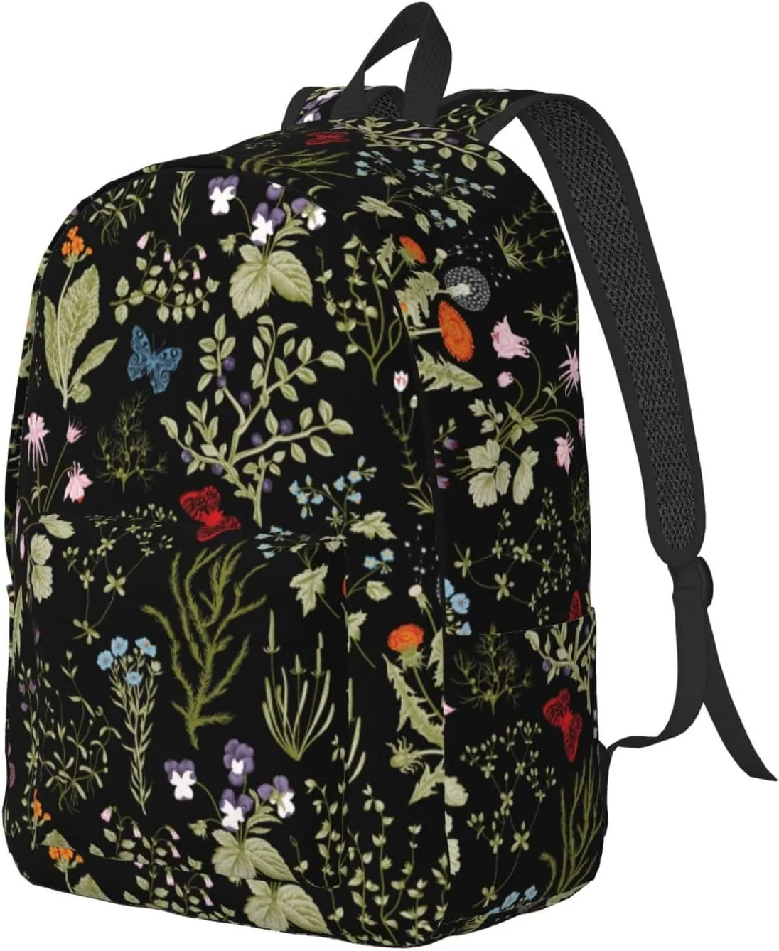 Floral Flower Herb Trendy Plant Backpack for Girls Boys Women Lightweight Canvas Bookbag Casual Daypack for Travel Outdoor Camping, 15 Inch
