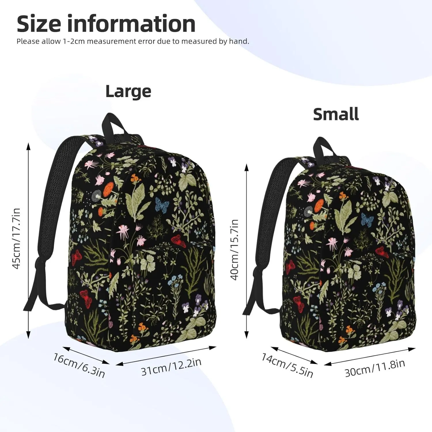 Floral Flower Herb Trendy Plant Backpack for Girls Boys Women Lightweight Canvas Bookbag Casual Daypack for Travel Outdoor Camping, 15 Inch