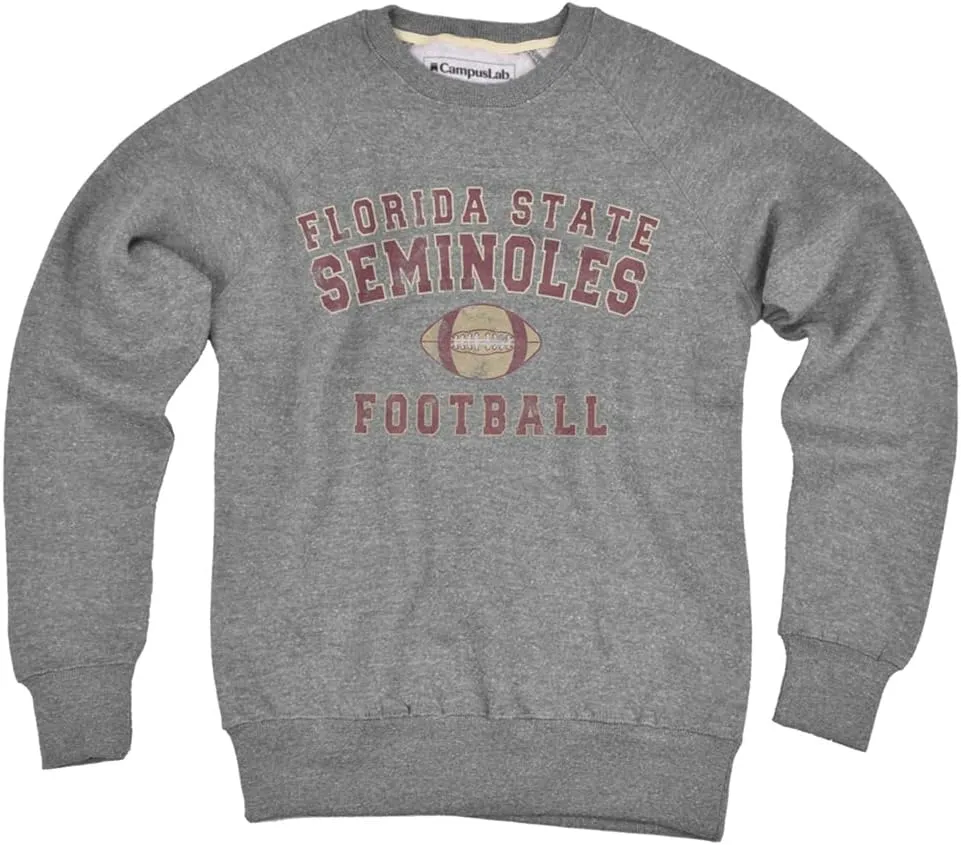 Florida State University Distressed Football Unisex Adult Slim Fit Crewneck Sweatshirt