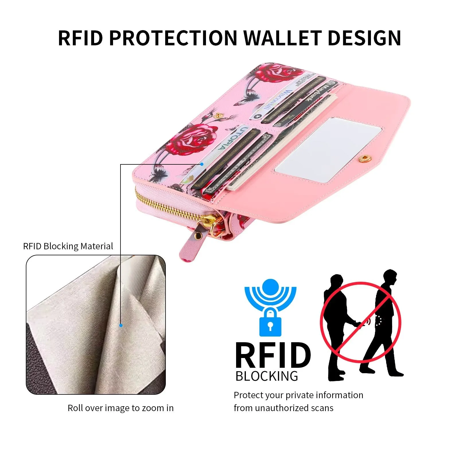 Flower Embellished Zipper Purse and Wallet Duo Case - iPhone