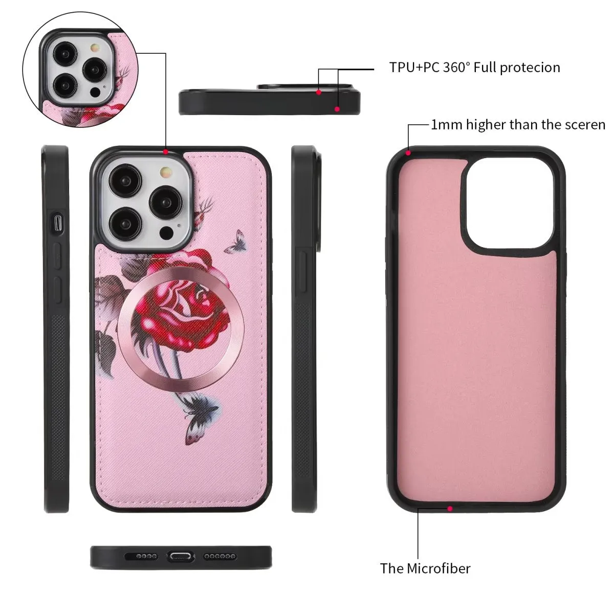 Flower Embellished Zipper Purse and Wallet Duo Case - iPhone