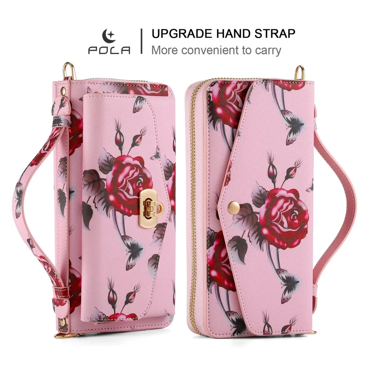 Flower Embellished Zipper Purse and Wallet Duo Case - iPhone