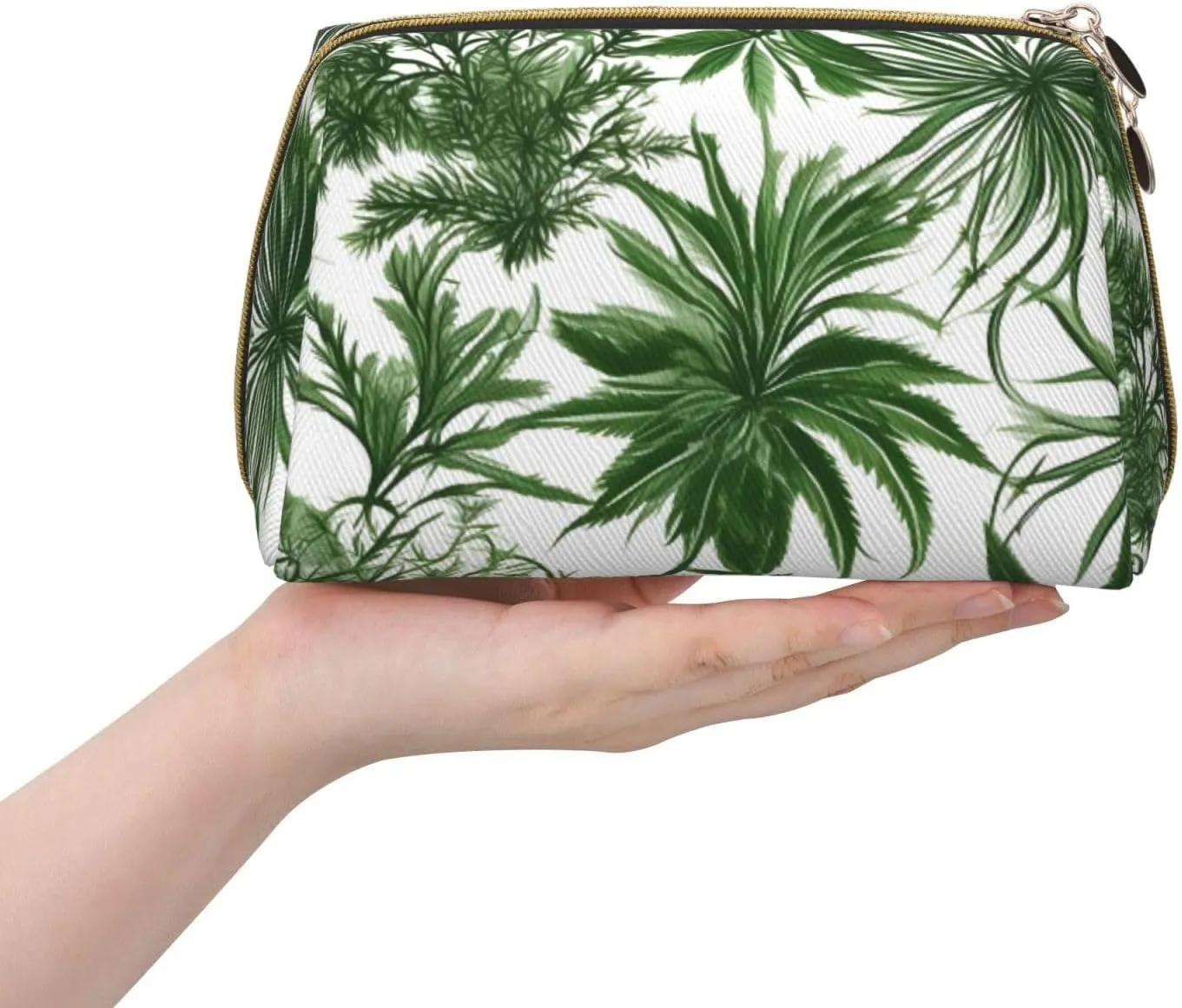 Flowering Herbs And Herbaceous Plants Leather Toiletry Organizer Bag, Travel-Friendly Makeup Pouch For Women