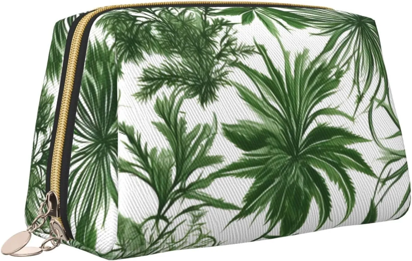 Flowering Herbs And Herbaceous Plants Leather Toiletry Organizer Bag, Travel-Friendly Makeup Pouch For Women