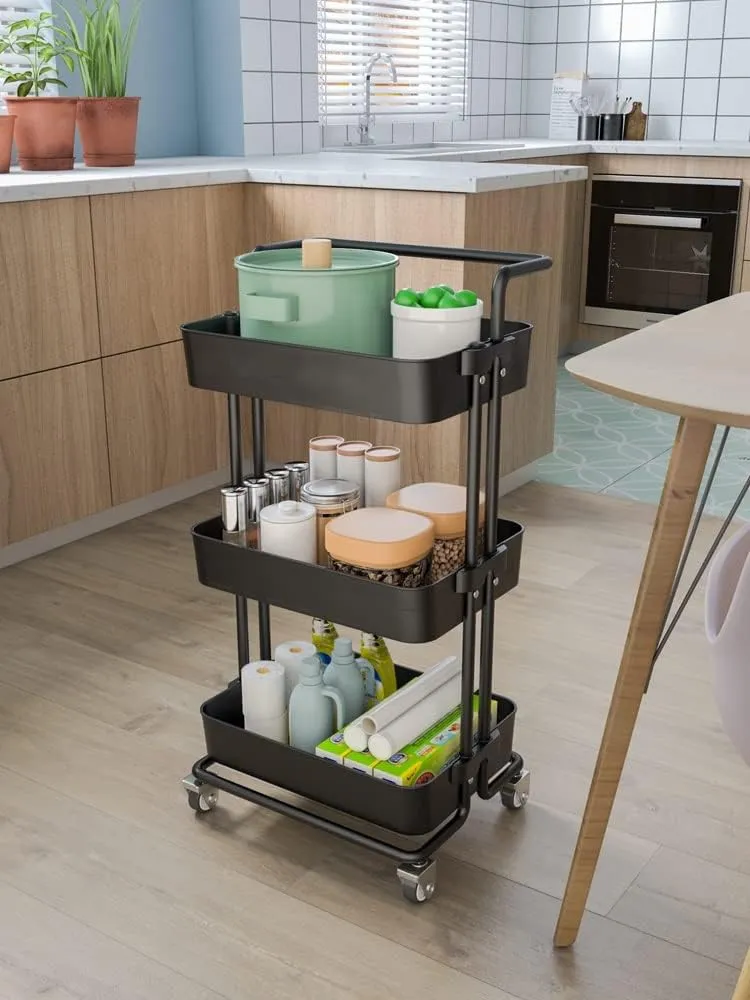FLYIFE Mobile Kitchen Shelf Trolley Household Storage Shelf with Wheeled Trolley/White/87X42X35Cm