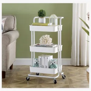 FLYIFE Mobile Kitchen Shelf Trolley Household Storage Shelf with Wheeled Trolley/White/87X42X35Cm