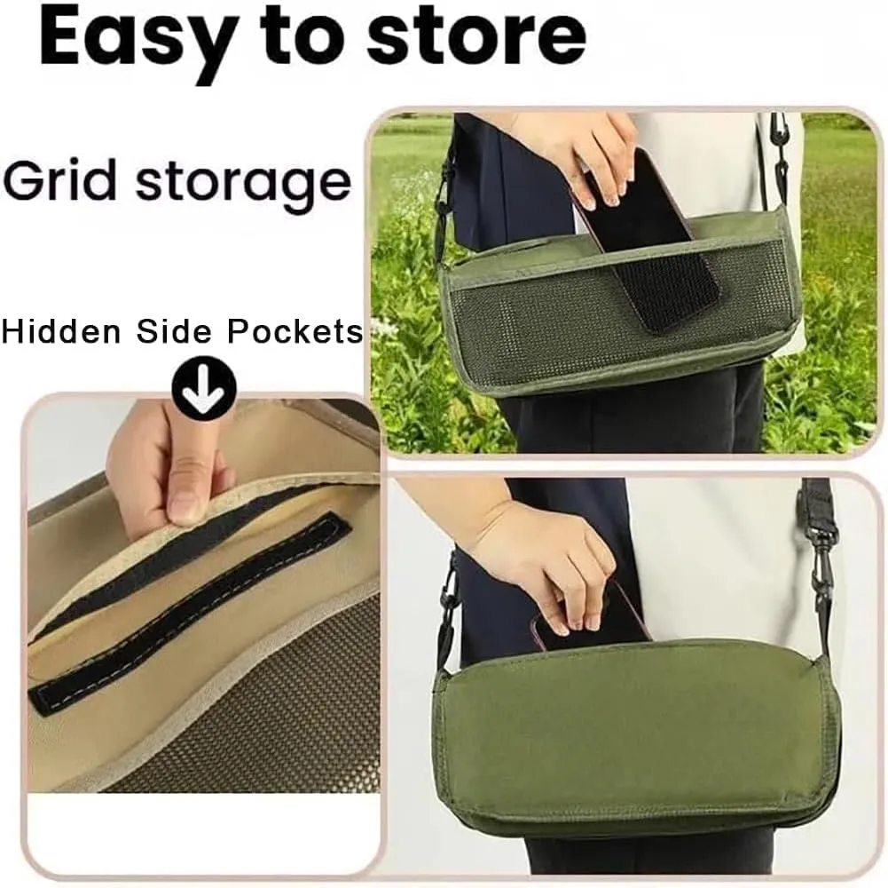 Foldable Backpack Stool, Portable Mini Outdoor Camping Folding Seat with Adjustable Shoulder Strap, for Camping, Fishing, Hiking, Picnics, Outdoor Barbecue (Green, Small)