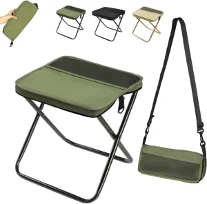 Foldable Backpack Stool, Portable Mini Outdoor Camping Folding Seat with Adjustable Shoulder Strap, for Camping, Fishing, Hiking, Picnics, Outdoor Barbecue (Green, Small)